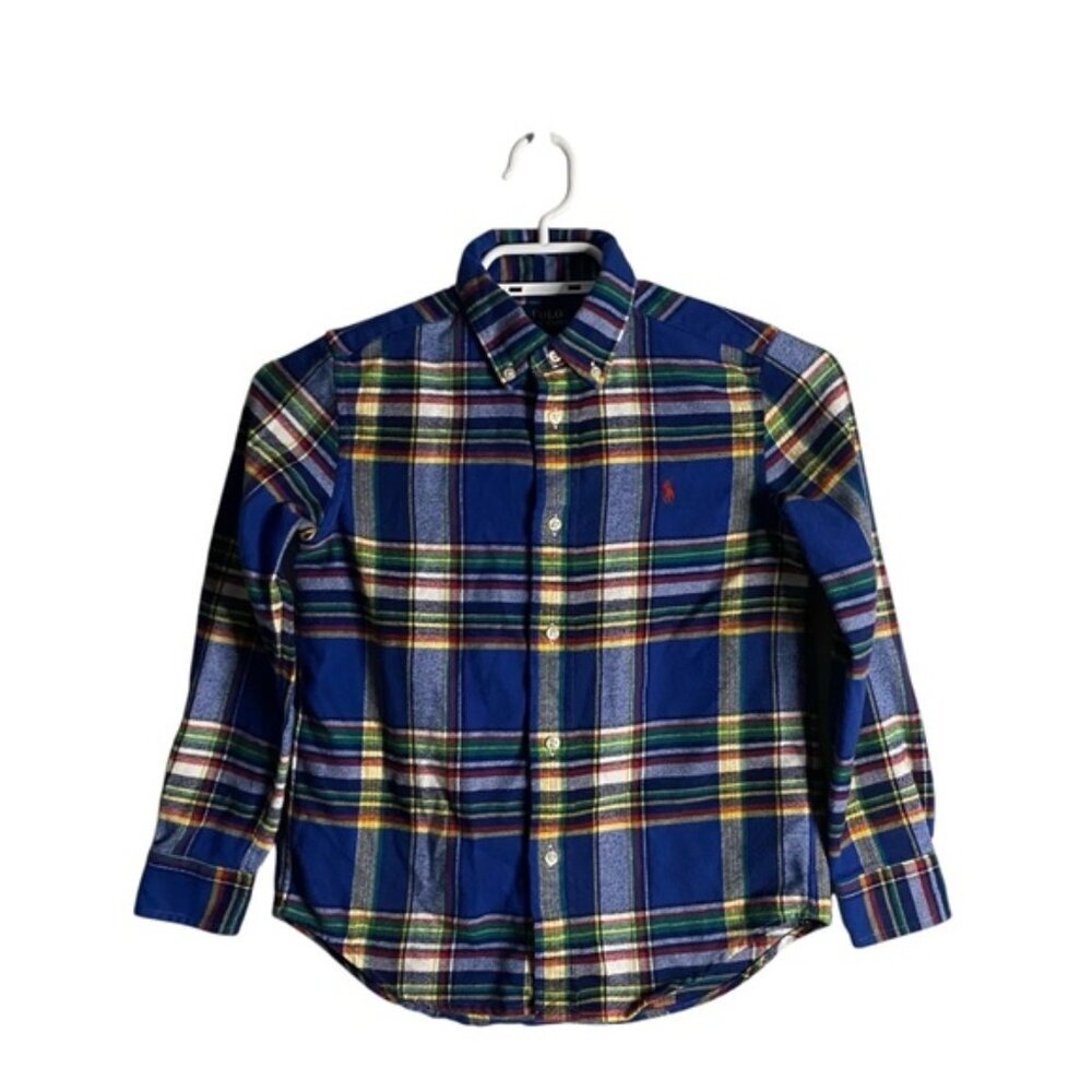 Polo Ralph Lauren Boys Blue Soft Knit Plaid Button-Down Shirt